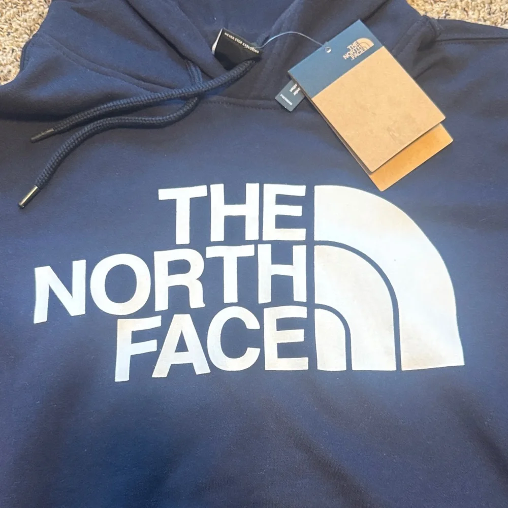 The North Face Men's Navy Crewneck Hoodie with White Logo